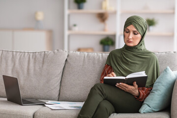 Wall Mural - Modern Muslim Businesswoman Reading Notebook With Work Schedule Indoor