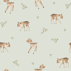 Woodland Animals watercolor forest illustration baby seamless pattern  illustration