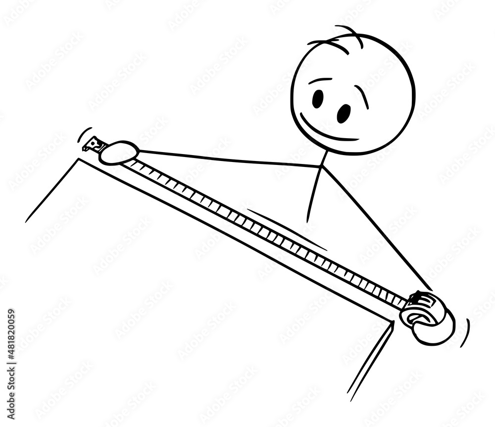 Person Measuring with Tape Measure, Vector Cartoon Stick Figure ...