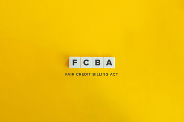 fair credit billing act (fcba) banner. letter tiles on bright orange background. minimal aesthetics.