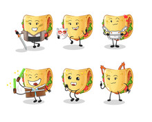 Taco Japanese Culture Group Character. Mascot Vector
