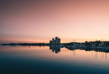 Wall Mural - Harbour after summer sunset in Solvesborg, Sweden. Long exposure. 