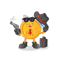 Medal Mafia With Gun Character. Cartoon Mascot Vector
