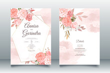Wedding Invitation Template Set With Brown  Floral And Leaves Premium Vector