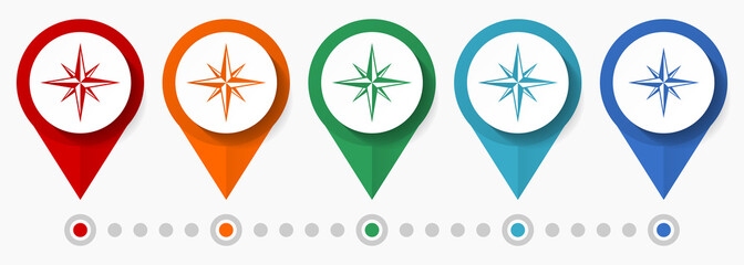 Leinwandbilder - Compass, travel concept vector icon set, flat design pointers, infographic template
