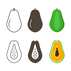 Wall Mural - Papaya icon set. Papaya vector Flat illustration symbol isolated on white background