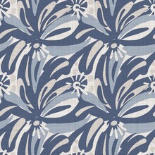 French Blue Floral Linen Seamless Pattern With 2 Tone Country Cottage Style Botanical Motif. Simple Vintage Rustic Fabric Textile Effect. Primitive Modern Shabby Chic Design.