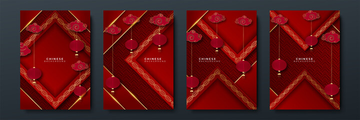 Happy chinese new year red gold chinese design background