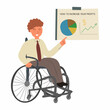 © YuliaShlyahova - A disabled businessman in a wheelchair works in the office. The concept of inclusion and diversity in society. Vector illustration