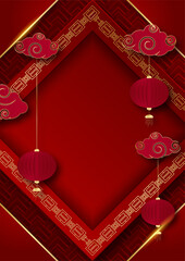 Sticker - Happy chinese new year red gold chinese design background