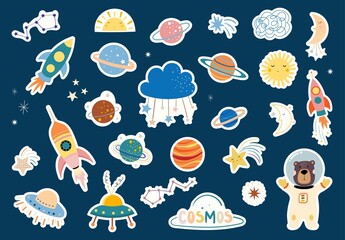 space stickers collection for kids, planets, moon, constellation, rocket