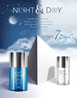 Day and night background for cream skin care cosmetic products with 3d package