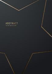Canvas Print - Black elegant background with outline star, shiny golden glitter and sparkles. Layered geometric design template of invitation, brochure, notebook or card. A4 cover in minimalism style