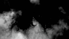 Abstract Smoke Background, Desaturated Grey Steam Shapes Rising Like Sulphur Clouds, With Particles Flying At A High Speed. Studio Shot.
