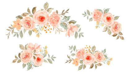 Wall Mural - Watercolor peach rose flower bouquet collection