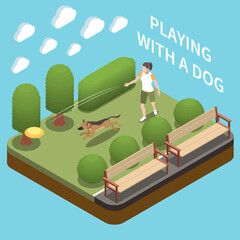 Wall Mural - Dog Sitter Walker Isometric Concept