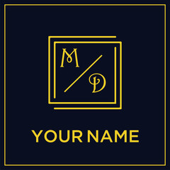 MD initial modern monogram wedding with creative rectangle line