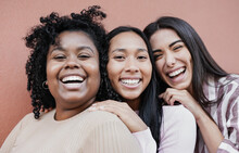 Happy Multiracial Women Smiling On Camera - Concept Of Diversity And Friendship