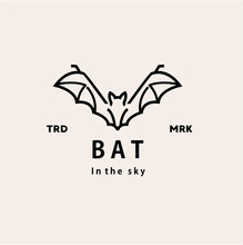 Vintage Retro Hipster Bat Logo Vector Outline Monoline Art Icon