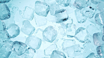 Poster - Crystal clear ice cubes background, top view