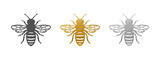 Fototapeta Sypialnia - Bee Set - Bee Shape in Gold, Silver, Black - Vector Silhouette