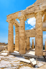 Wall Mural - Ancient Greek ruins on Acropolis of Athens, Greece, Europe. Remains of Propylaea palace.