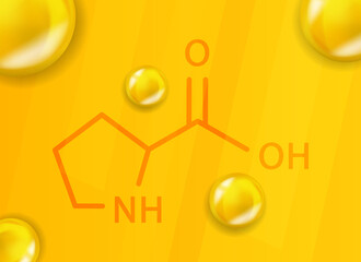 Wall Mural - Proline chemical formula. Proline 3D Realistic chemical molecular structure