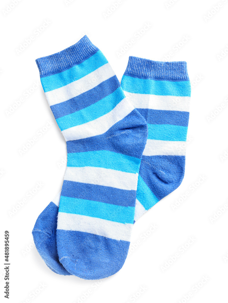 Pair of stylish socks isolated on white background