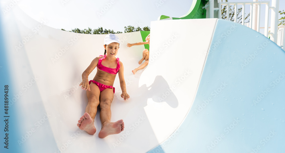 Swimming - little girl playing in blue water Stock Photo | Adobe Stock