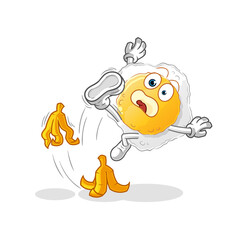 Sticker - sunny side up slipped on banana. cartoon mascot vector