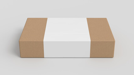 Wall Mural - Flat box mock up with blank paper cover label: cardboard gift box on white background.