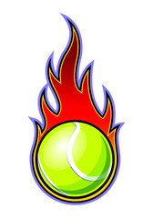 Canvas Print - Vector tennis ball with simple fire flame graphic. Ideal for sticker, decal, sport logo and any kind of decoration.