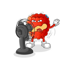 Wall Mural - raspberry in front of the fan character. cartoon mascot vector