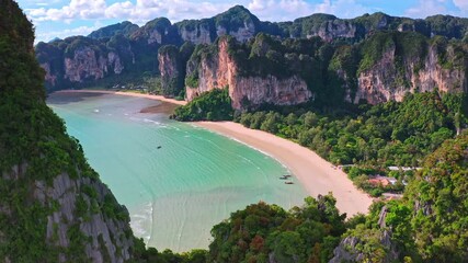 Wall Mural - Aerial landscape of exotic tropical island with idyllic beach in Thailand Krabi