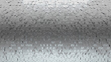 Glossy Tiles Arranged To Create A 3D Wall. Diamond Shaped, Silver Background Formed From Luxurious Blocks. 3D Render