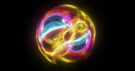 Wall Mural - abstract sphere with glowing luminous swirling energy in motion. 3d atom nuclear, molecule, electron
