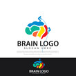 Colorful Brain Symbol design illustration with Rock Climbing silhouette. Thinking Brain design logo