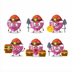 Canvas Print - miners pink love gift box cute mascot character wearing helmet