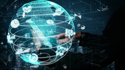 Data Analysis for Business and Finance conceptual . Graphic interface showing future computer technology of profit analytic, online marketing research and information report for business strategy.