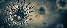 Covid-19 Virus Germs Cells Or Coronavirus Illustration 3D Render Or Omicron Virus Abstract Background.