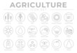 © csiling - Thin Agriculture Round Outline Icon Set of Wheat, Corn, Soy, Tractor, Sunflower, Fertilizer, Sun, Water, Growth, Weather, Rain, Fields, Pesticide, Farmer, Seeds, Soil, Apple, Fruit Icons.