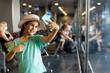 © Angelov - little girl with suitcase travel in the airport, kids travel