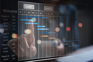 Wall Mural - Project manager working and update tasks with milestones progress planning. Businessman using laptop computer with Gantt chart scheduling