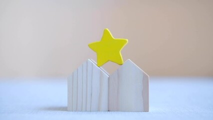 Poster - Put a wood yellow star on home. The concept of estimating and rating a house