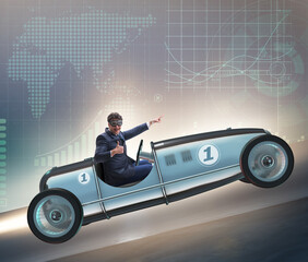 Wall Mural - Businessman riding sports car against charts