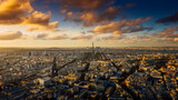 Fototapeta Uliczki - Paris view from above during a spectacular autumn sunset evening from Montparnasse Tower to Tour Eiffel - amazing color skyline