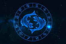 Pisces Horoscope Sign In Twelve Zodiac With Galaxy Stars Background