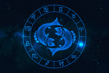 Wall Mural - pisces horoscope sign in twelve zodiac with galaxy stars background