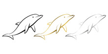 Three Color Black Gold And Silver Line Art Vector Illustration Of A Dolphin