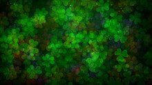Abstract Decorative Green Brown Shiny Transparent Three Leaf Clovers Bokeh Light With And Magic Glitter Stars Background